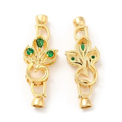Real 18K Gold Plated Rack Plating Brass Micro Pave Green Cubic Zirconia Fold Over Clasps, Long-Lasting Plated, Peacock, Real 18K Gold Plated, Peacock: 23x15x7.5mm, Clasp: 12.5x6x5.5mm, Inner Diameter: 4mm