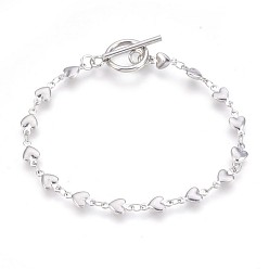 Stainless Steel Color 304 Stainless Steel Link Chain Bracelets, with Toggle Clasps, Heart, Stainless Steel Color, 8 inch(20.4cm), 5mm