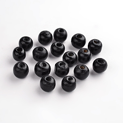 Noir Des perles en bois naturel, ronde, teint, noir, 9x10 mm, trou: 3.5 mm, environ3000 pcs / 1000 g