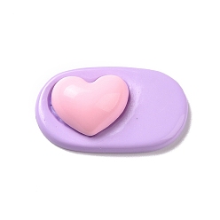 Lilac Cute Opaque Resin Cabochons, Oval with Heart, Lilac, 22.5x37x10mm