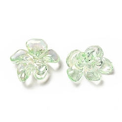 Vert Pâle Transparentes bouchons acrylique de perles, couleur ab , Flower 5 pétales, vert pale, 20.5x24x7mm, Trou: 1.5mm