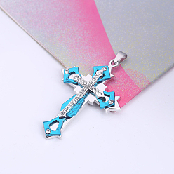 Azul Colgantes de la aleación, con diamante de imitación, encantos cruzados, azul, 62x45x6 mm