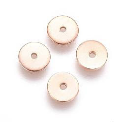 Oro Rosa Revestimiento iónico (ip) 304 cuentas espaciadoras de acero inoxidable, disco, oro rosa, 10x0.7 mm, agujero: 1.2 mm