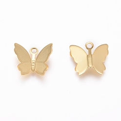 Golden Brass Charms, Long-Lasting Plated, Butterfly, Golden, 11x13x3.5mm, Hole: 1.6mm
