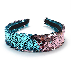 Medium Turquoise Solid Cloth Hair Bands, Wide Hair Accessories for Women, with Glitter, Medium Turquoise, 140~160x35mm