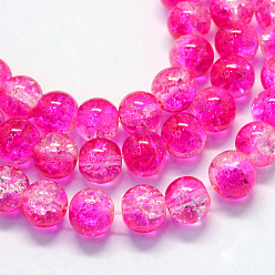 Rose Foncé Cuisson peint verre craquelé transparent brins de perles rondes, rose foncé, 8.5~9mm, Trou: 1.5mm, Environ 105 pcs/chapelet, 31.8 pouce