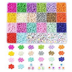Mixed Color DIY Beads Jewelry Making Finding Kit, Including 264Pcs 22 Style Round Baking Paint Glass Seed & Acrylic Letter Beads, Mixed Color, 4~7x3~5mm, Hole: 1.2~1.5mm, 12G/style