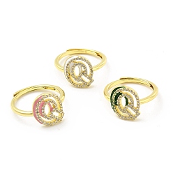 Letter Q Mixed Color Enamel Initial Letter Adjustable Ring with Clear Cubic Zirconia, Real 18K Gold Plated Brass Jewelry for Women, Cadmium Free & Lead Free, Letter.Q, US Size 5 1/4(16mm), Letter.Q: 12.5x11mm
