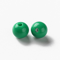 Green Opaque Acrylic Beads, Round, Green, 8x7mm, Hole: 2mm, about 111pcs/500g