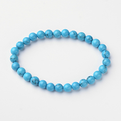 Synthetic Turquoise Synthetic Turquoise Round Bead Stretch Bracelets, 2-1/8 inch(54.5mm), Bead: 6mm