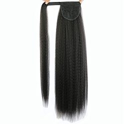 Black Long Straight Ponytail Hair Extension Magic Paste, Heat Resistant High Temperature, Wrap Around Ponytail Synthetic Hairpiece, for Black Women,Black, 24 inch