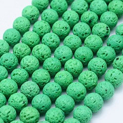 Зеленый Бусы из натуральной лавы, окрашенные, круглые, зелёные, 8 мм, отверстие : 1 мм, около 47~50 шт / нитка, 15.3 дюйм (39 см)