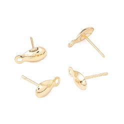 Real 18K Gold Plated 304 Stainless Steel Stud Earring Findings, with Horizontal Loop, Teardrop, Real 18K Gold Plated, 10x5mm, Hole: 1.2mm, Pin: 0.8mm
