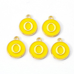 Letter O Golden Plated Alloy Enamel Charms, Enamelled Sequins, Flat Round with Letter, Gold, Letter.O, 14x12x2mm, Hole: 1.5mm