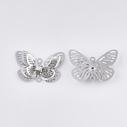 Platinum Brass Links connectors, with Crystal Rhinestone, Butterfly, Platinum, 16x23x8mm, Hole: 1.2mm