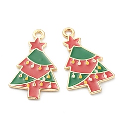 Red Alloy Enamel Pendants, for Christmas, Golden, Christmas Tree, Red, 26.5x16x1mm, Hole: 1mm