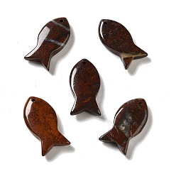Jaspe Brécisé Naturels pendentifs jaspe bréchiques, charmes de poissons, 39x20x7~7.5mm, Trou: 2.3mm