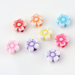 Mixed Color Craft Style Acrylic Corrugated Beads, Flower, Mixed Color, 8x8.5x3.9mm, Hole: 2mm, about 2830pcs/500g
