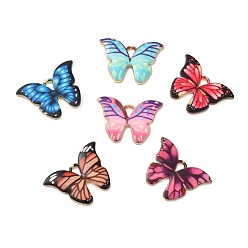 Mixed Color Alloy Enamel Pendants, Long-Lasting Plated, Cadmium Free & Nickel Free & Lead Free, Golden, Butterfly Charm, Mixed Color, 15.5x21.5x1.6mm, Hole: 3.5X2mm