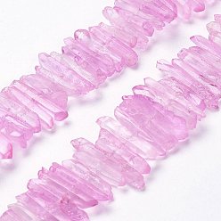 Perlas de Color Rosa Hilos de cuentas de puntos de cristal de cuarzo natural, teñido, pepitas, rosa perla, 15~30x4~8x4~7 mm, agujero: 1 mm, 8 pulgada