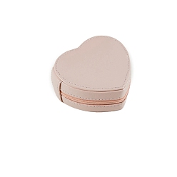 Pink PU Imitation Leather Jewelry Organizer Zipper Boxes, Portable Travel Jewelry Case for Rings, Earrings, Bracelets Storage, Heart, Pink, 10x9x4.5cm