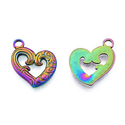 Rainbow Color Revestimiento iónico (ip) 201 colgantes de acero inoxidable, corazón, color del arco iris, 18.5x15x1.5 mm, agujero: 2 mm