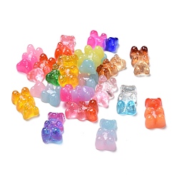 Mixed Color Resin Cabochons, with Glitter Powder, Two Tone, Bear, Mixed Color, 18x11x8mm