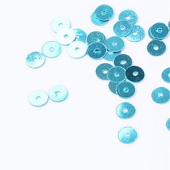 Deep Sky Blue Ornament Accessories Plastic Paillette Beads, Sequins Beads, Disc, Deep Sky Blue, 6x0.2mm, Hole: 1mm, about 30000pcs/500g