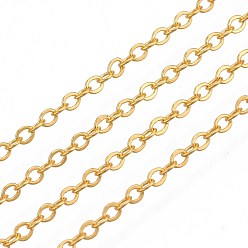 Золотой Латунные кабельные цепи, пайки, с катушкой, Плоско-овальные, золотые, 2x1.8x0.2 мм, около 9.84 футов (3 м) / рулон