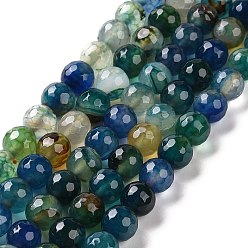 Colorful Faceted Natural Agate Beads Strands, Round, Dyed & Heated, Colorful, 8mm, Hole: 1mm, about 47pcs/strand, 14 inch(35.6cm)