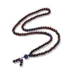 Coconut Brown Wood & Lapis Lazuli Beads Necklaces, Natural Sodalite Pendant Necklaces, Mala Prayer Necklaces, Coconut Brown, 33.86 inch(86cm)