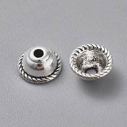 Antique Silver Tibetan Style Alloy Bead Caps, Apetalous, Antique Silver, Lead Free & Cadmium Free & Nickel Free, 8x4mm, Hole: 2mm, Inner diameter: 5mm