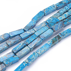 Deep Sky Blue Natural Imperial Jasper Beads Strands, Cuboid, Dyed, Deep Sky Blue, 13~13.5x4.2~4.5x4.2~4.5mm, Hole: 1.2mm, about 30pcs/strand, 15.5 inch~16.1 inch(39.5~41cm)
