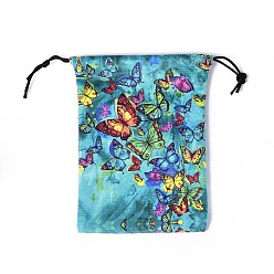 Building Rectangle Velvet Bags, Drawstring Pouches, for Gift Wrapping, Medium Turquoise, Butterfly Farm, 18x14cm
