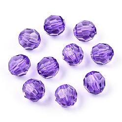 Violet Bleu Perles acryliques transparentes, facette, ronde, bleu violet, 10x9.5mm, Trou: 1.8mm, environ990 pcs / 500 g
