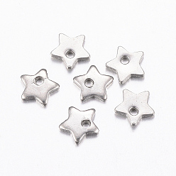 Stainless Steel Color 304 Stainless Steel Charms, Star, Stainless Steel Color, 5.5x6x1mm, Hole: 1mm