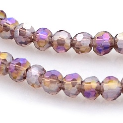Old Rose AB Color Plated Glass Faceted(32 Facets) Round Beads Strands, Old Rose, 3mm, Hole: 1mm, 100pcs/strand, 11.5 inch