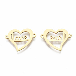 Golden 201 Stainless Steel Links Connectors, Laser Cut, for Valentine's Day, Heart with Word Love, Golden, 16.5x21.5x1mm, Hole: 1.2mm
