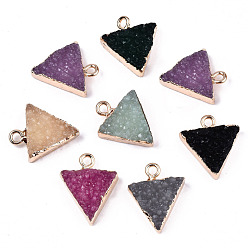 Mixed Color Druzy Resin Pendants, with Edge Light Gold Plated Iron Loops, Triangle, Mixed Color, 17~18x15.5x6mm, Hole: 1.8mm
