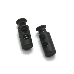 Black Nylon & Resin Cord Locks, Adjustable Clasps, Column, Black, 25x9mm