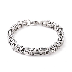 Stainless Steel Color 201 Stainless Steel Byzantine Chain Bracelets for Mens, 9 inch(230mm), 5x5.5mm
