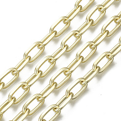 Real 16K Gold Plated Unwelded Iron Paperclip Chains, Drawn Elongated Cable Chains, with Spool, Real 16K Gold Plated, Real 16K Gold Plated, 13.6x7x2mm, about 32.8 Feet(10m)/roll