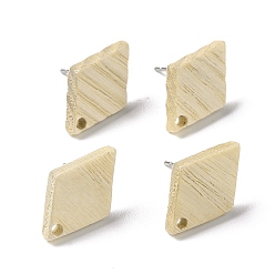 Rhombus Ash Wood Stud Earring Findings, with 304 Stainless Steel Pin, Rhombus, 17x11.5mm, Hole: 2mm, Pin: 0.7mm