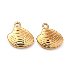 Real 18K Gold Plated Ion Plating(IP) 304 Stainless Steel Pendants, Shell Charm, Real 18K Gold Plated, 14x13x3mm, Hole: 1.8mm