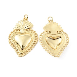 Real 18K Gold Plated Rack Plating Brass Pendants, Cadmium Free & Lead Free, Long-Lasting Plated, with Jump Ring, Sacred Heart Charm, Real 18K Gold Plated, 37x25.5x4mm, Hole: 3.2mm
