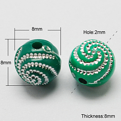 Vert Mer Perles acryliques plaquées, métal enlacée, ronde, vert de mer, 10x10x10mm, Trou: 2mm, 1100 pcs / 500 g