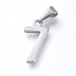Number 304 Stainless Steel Pendants, Number, Stainless Steel Color, Num.7, 21x10.5x1.5mm, Hole: 6.5x3mm