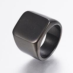 Черный Цвет Металла 304 кольца-печатки из нержавеющей стали для мужчин, широкие кольца группа палец, прямоугольные, металлический черный , Размер 11, 21 мм