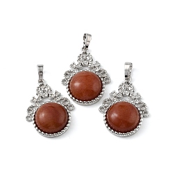 Red Agate Natural Red Agate Pendants, with Rack Plating Brass Findings, Cadmium Free & Lead Free, Flat Round & Flower, 34~34.5x25.5~26x8.5~9mm, Hole: 8x5.5mm