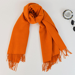 Оранжево-Красный Женский длинный клетчатый шарф из полиэстера с имитацией кашемира и кисточками, зима/осень теплые большие мягкие шали в шотландскую клетку, оранжево-красный, 2000x650 мм